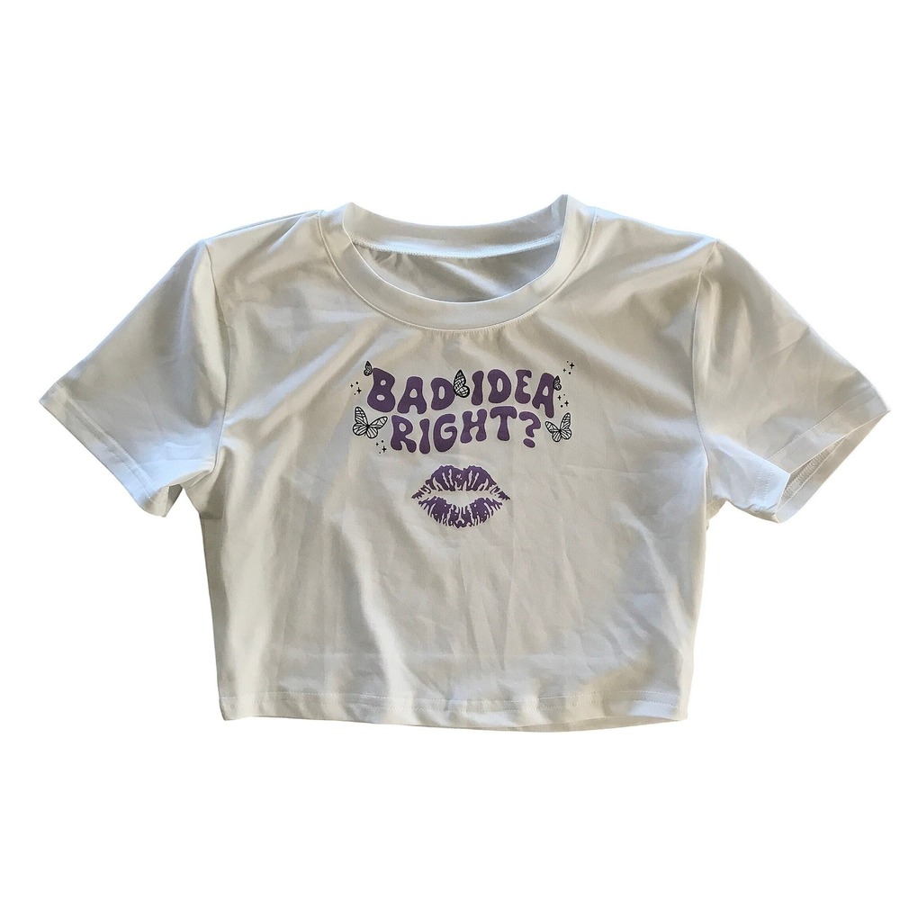 White 'Bad Idea? Right?' Graphic Crop Top